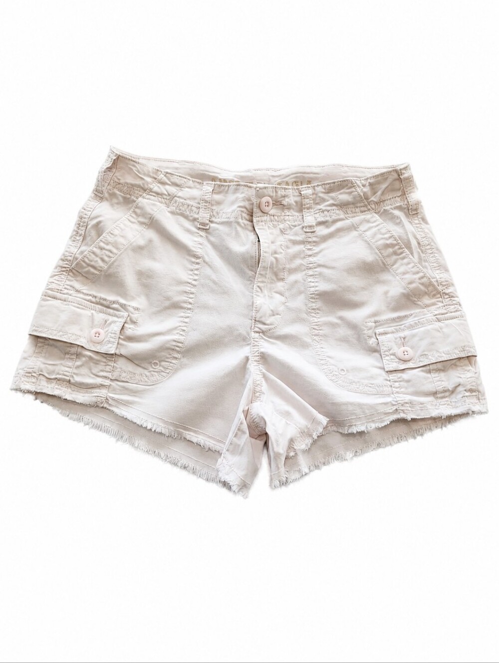 American Eagle 90s Boyfriend Cargo Shorts Pink Size 00 Stretch Frayed Hem Y2K